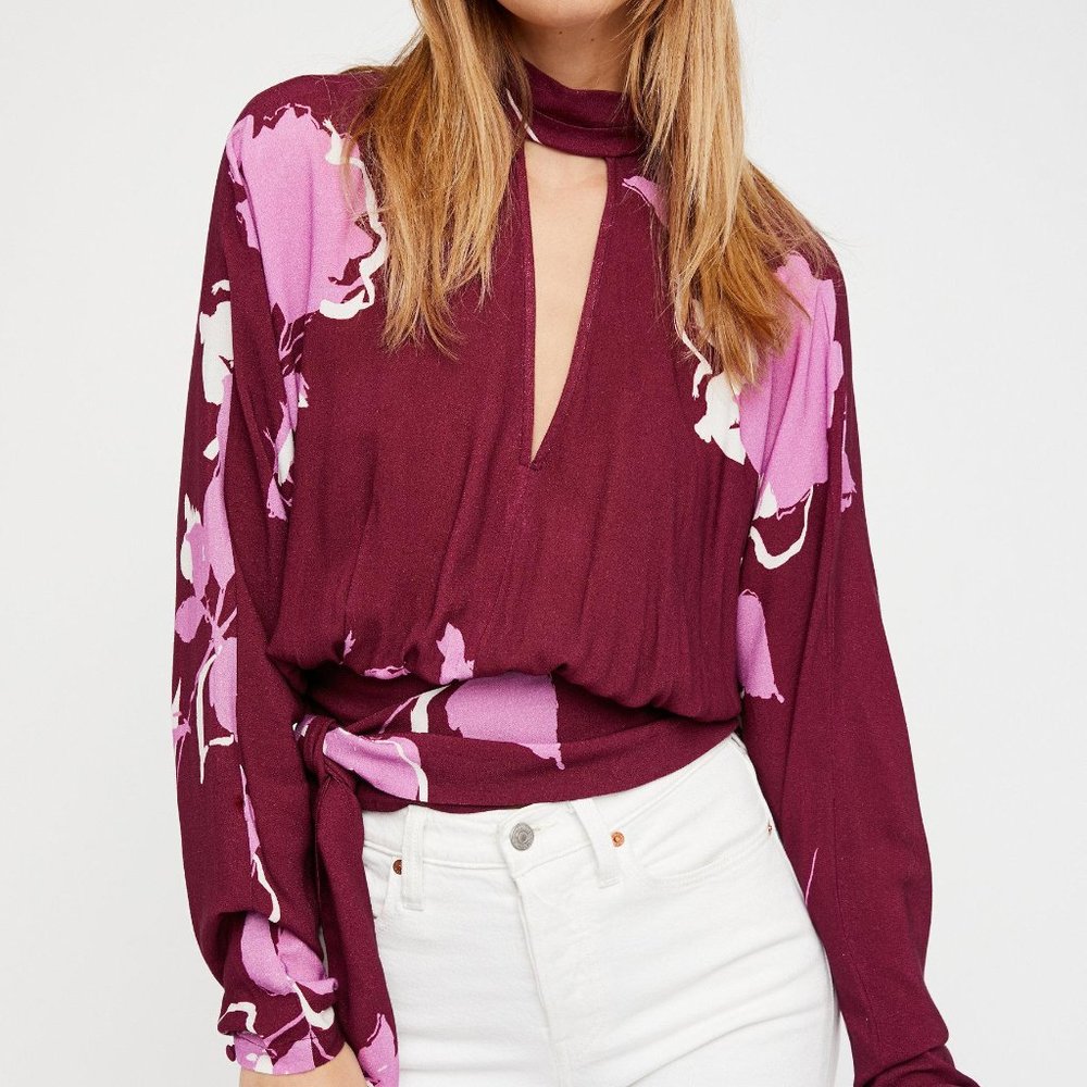 Free People Say You Love Me Floral Blouse Plum L
